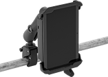 Image of ProductInUse. Shown Installed. Front orientation. Positioning Arms. Vibration-Resistant Tablet Positioning Arms, Clamp-On Pipe Mount.