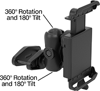 Image of Product. Front orientation. Positioning Arms. Vibration-Resistant Tablet Positioning Arms, Clamp-On Rectangular-Bar Mount.