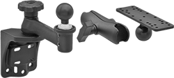 Image of System. Arm Built with Rotating Complete Arm with Ball, Rigid Connector, and Universal Mounting Plate. Front orientation. Exploded view. Positioning Arms. Ball-Grip Positioning Arms .