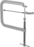 Image of Product. Steel Body and 6 1/4" to 15 3/4" Reach. Front orientation. Contains Annotated. C-Clamps. Extended-Reach C-Clamps, Steel Body, Sliding T-Handle, Copper-Plated Steel Screw.