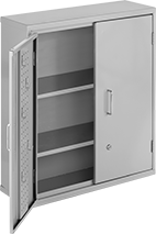 Image of Product. Front orientation. Cabinets. Wall-Mount Shelf Cabinets with Pegboard.