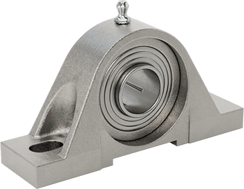 Image of Product. Back orientation. Food-and-Beverage Mounted Ball Bearing, 316 Stainless Steel Housing, Clamp on, for 1" Shaft Diameter.