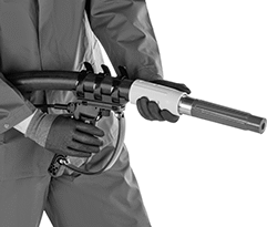 Image of ProductInUse. Trigger Actuator Shown in Use. Front orientation. Abrasive Blaster Safety Switches.