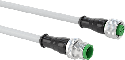 Image of Product. Front orientation. M12 Cord, Double Shielded, Plug x Socket, A Code, 4 Poles, 32' Long.