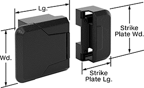 Image of Product. Front orientation. Contains Annotated. Push-to-Close Latches. Push-to-Close Latches with Edge-Pull Handle, Side Handle.