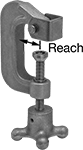 Image of Product. Front orientation. Contains Annotated. C-Clamps. Lightweight Aluminum C-Clamps, Knob Handle.