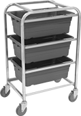 Image of Product. With Three Tote Boxes. Front orientation. 3 Tote Boxes. Tote Box Carts.
