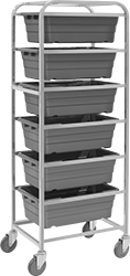 Image of Product. With Six Tote Boxes. Front orientation. 6 Tote Boxes. Tote Box Carts.