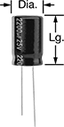 Image of Product. Front orientation. Contains Annotated. Circuit Board Capacitors. Through-Hole Mount, Aluminum Electrolytic Capacitor.