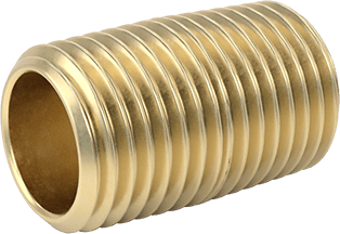 Image of Product. Front orientation. High-Pressure Brass Pipe Fitting, Fully Threaded Nipple, 1/4 Pipe Size.