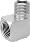 Image of Product. Round Body. Front orientation. Pipe and Fittings. High-Pressure Brass and Bronze Threaded Pipe Fittings with Sealant, 90° Elbow Adapters, Male, Female, Threaded Fitting Connection, Round Body.