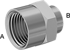 Image of Product. Female x Female. Front orientation. Contains Annotated. Pipe and Fittings. High-Pressure Brass and Bronze Threaded Pipe Fittings, Straight Reducers, Female, Threaded Fitting Connection, Hex Body.