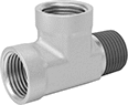 Image of Product. Female x Female x Male. Front orientation. Pipe and Fittings. High-Pressure Brass and Bronze Threaded Pipe Fittings with Sealant, Right Angle Tee Adapters, Male, Threaded Fitting Connection, Female, Hex Body.