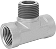 Image of Product. Female x Male x Female. Front orientation. Pipe and Fittings. High-Pressure Brass and Bronze Threaded Pipe Fittings with Sealant, Inline Tee Adapters, Threaded Fitting Connection, Female, Male, Hex Body.