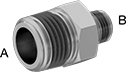 Image of Product. Male x Female. Front orientation. Contains Annotated. Pipe and Fittings. High-Pressure Brass and Bronze Threaded Pipe Fittings with Sealant, Straight Reducers, Male, Threaded Fitting Connection, Hex Body.
