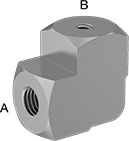 Image of Product. Female x Female. Front orientation. Contains Annotated. Pipe and Fittings. High-Pressure Brass and Bronze Threaded Pipe Fittings, 90° Elbow Reducers, Female, Threaded Fitting Connection, Square Body.