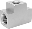 Image of Product. Female x Female x Female. Front orientation. Pipe and Fittings. High-Pressure Brass and Bronze Threaded Pipe Fittings, Inline Tee Reducers, Female, Threaded Fitting Connection, Square Body.
