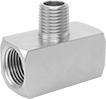 Image of Product. Female x Male x Female. Front orientation. Pipe and Fittings. High-Pressure Brass and Bronze Threaded Pipe Fittings, Inline Tee Reducing Adapters, Threaded Fitting Connection, Female, Male, Square Body.