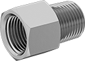 Image of Product. Female x Male. Front orientation. Pipe and Fittings. High-Pressure Brass and Bronze Threaded Pipe Fittings for Drinking Water, Straight Adapters, Threaded Fitting Connection, Male, Female, Hex Body.