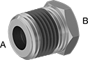 Image of Product. Male x Female. Front orientation. Contains Annotated. Pipe and Fittings. High-Pressure Brass and Bronze Threaded Pipe Fittings with Sealant, Bushing Straight Reducing Adapters, Male, Threaded Fitting Connection, Female, Hex Body.