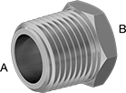Image of Product. Male x Female. Front orientation. Contains Annotated. Pipe and Fittings. High-Pressure Brass and Bronze Threaded Pipe Fittings, Bushing Straight Reducing Adapters, Male, Female, Threaded Fitting Connection, Hex Body.