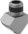 Image of Product. Female x Male. Front orientation. Pipe and Fittings. High-Pressure Brass and Bronze Threaded Pipe Fittings with Sealant, 45° Elbow Adapters, Male, Female, Threaded Fitting Connection, Square Body.