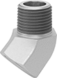 Image of Product. Female x Male. Front orientation. Pipe and Fittings. High-Pressure Brass and Bronze Threaded Pipe Fittings with Sealant, 45° Elbow Adapters, Threaded Fitting Connection, Male, Female, Hex Body.