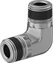 Image of Product. Male. Front orientation. Pipe and Fittings. High-Pressure Brass and Bronze Threaded Pipe Fittings with Sealant, 90° Elbow Connectors, Threaded Fitting Connection, Male, Square Body.