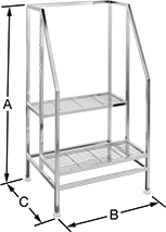 Image of Product. Front orientation. Contains Annotated. Step Stools. Clean Room Step Stools with Handrail.