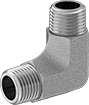 Image of Product. Male. Front orientation. Pipe and Fittings. Extreme-Pressure Iron and Steel Threaded Pipe Fittings, 90° Elbow Connectors, Male, Threaded Fitting Connection.