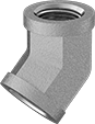 Image of Product. NPTF Female. Front orientation. Pipe and Fittings. High-Pressure Iron and Steel Threaded Pipe Fittings, 45° Elbow Connectors, Female, Threaded Fitting Connection, Hex Body.