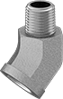 Image of Product. Female x Male. Front orientation. Pipe and Fittings. Extreme-Pressure Iron and Steel Threaded Pipe Fittings, 45° Elbow Adapters, Threaded Fitting Connection, Male, Female.
