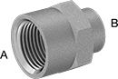 Image of Product. Female. Front orientation. Contains Annotated. Pipe and Fittings. Extreme-Pressure Iron and Steel Threaded Pipe Fittings, Straight Reducers, Female, Threaded Fitting Connection.