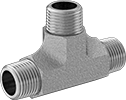 Image of Product. Male. Front orientation. Pipe and Fittings. High-Pressure Iron and Steel Threaded Pipe Fittings, Tee Connectors, Male, Threaded Fitting Connection.