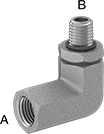 Image of Product. Female x Male. Front orientation. Contains Annotated. Pipe and Fittings. Extreme-Pressure Iron and Steel Threaded Pipe Fittings, 90° Elbow Adapters with Gasket, Male, Female, Threaded Fitting Connection.