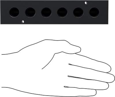 Image of Product. Side1 orientation. Contains SizingReference. Aluminum Right-Angle Flow Rectangular Manifold, 6 Outlets on One Side, 1/2 NPT x 3/8 BSPP.