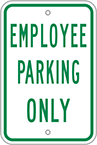 Image of Product. Front orientation. Signs. Parking Signs, Employee Parking Only (English)—Green Message.