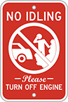 Image of Product. Front orientation. Signs. Parking Signs, No Idling—Please Turn Off Engine (English)—White Message.