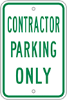 Image of Product. Front orientation. Signs. Parking Signs, Contractor Parking Only (English)—Green Message.