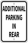 Image of Product. Front orientation. Signs. Parking Signs, Additional Parking in Rear (English)—Black Message.