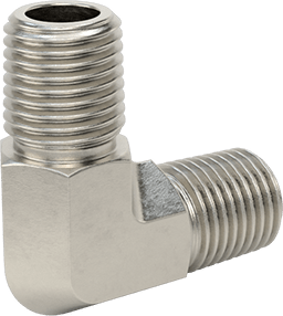 Image of Product. Back orientation. Extreme-Pressure 316 Stainless Steel Pipe Fitting, 90 Degree Elbow Connector, 1/4 NPTF Male.