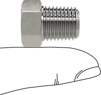 Image of Product. Side1 orientation. Contains SizingReference. Extreme-Pressure 316 Stainless Steel Pipe Fitting, Bushing Adapter, 1/4 NPTF Male x 1/8 NPTF Female.