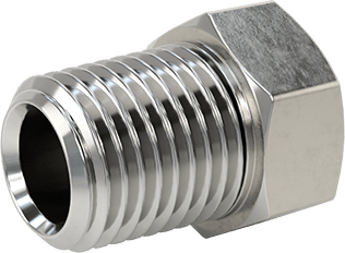 Image of Product. Front orientation. Extreme-Pressure 316 Stainless Steel Pipe Fitting, Bushing Adapter, 1/4 NPTF Male x 1/8 NPTF Female.