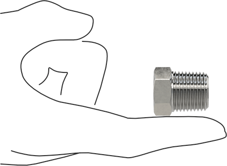 Image of Product. Side1 orientation. Contains SizingReference. Extreme-Pressure 316 Stainless Steel Pipe Fitting, Bushing Adapter, 1/2 NPTF Male x 1/4 NPTF Female.