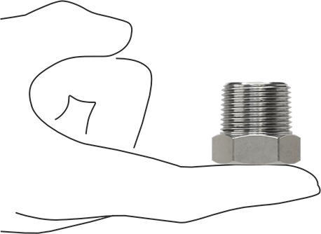 Image of Product. Side1 orientation. Contains SizingReference. Extreme-Pressure 316 Stainless Steel Pipe Fitting, Bushing Adapter, 3/4 NPTF Male x 1/2 NPTF Female.