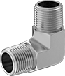 Image of Product. Male. Front orientation. Pipe and Fittings. Extreme-Pressure Stainless Steel Threaded Pipe Fittings, 90° Elbow Connectors, Male, Threaded Fitting Connection.