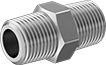 Image of Product. Male. Front orientation. Pipe and Fittings. Extreme-Pressure Stainless Steel Threaded Pipe Fittings, Straight Connectors, Male, Threaded Fitting Connection, Hex Body.
