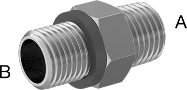Image of Product. Back. Back orientation. Contains Annotated. Extreme-Pressure 316 Stainless Steel Pipe Fitting, Adapter, 1/4 NPTF Male x 1/2"-20 UN/UNF Male.