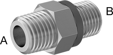 Image of Product. Front. Front orientation. Contains Annotated. Extreme-Pressure 316 Stainless Steel Pipe Fitting, Adapter, 1/4 NPTF Male x 1/2"-20 UN/UNF Male.