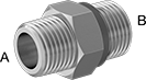 Image of Product. Male x Male. Front orientation. Contains Annotated. Pipe and Fittings. Extreme-Pressure Stainless Steel Threaded Pipe Fittings, Straight Adapters with Gasket, Threaded Fitting Connection, Male, Hex Body.